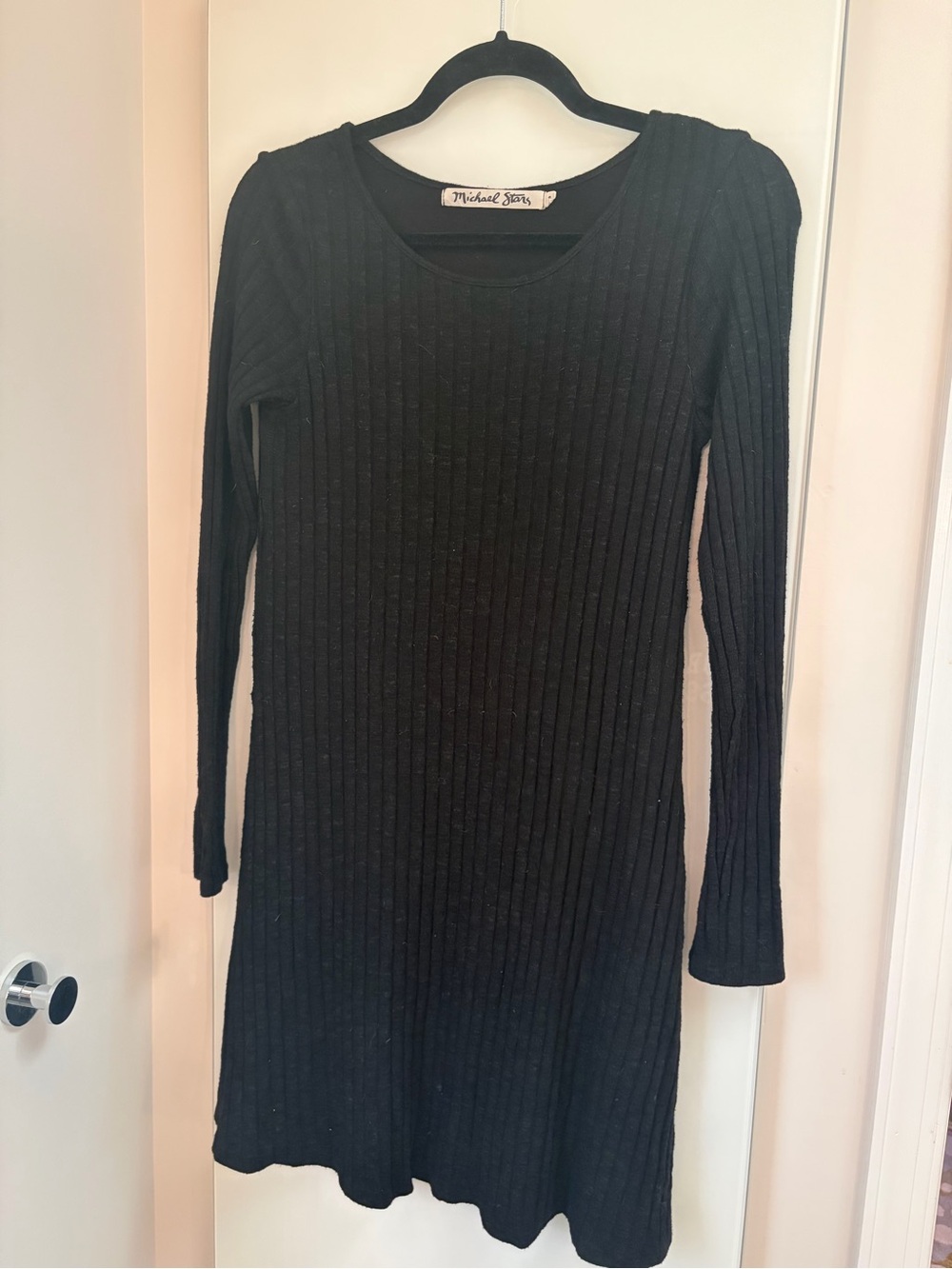 Michael Stars Black Ribbed Long-Sleeve Sweater Dress